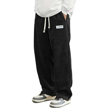 Autumn Mens Corduroy Casual Pants Fashion Loose Fit Pants Straight Sweatpants Elastic Waist Drawstring Outdoor Streetwear