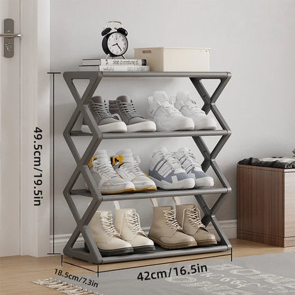 4 Tier Shoe Organizer, Foldable Shoe Rack Space Saving Standing Shoe Storage Organizer for Closet Hallway Entryway Bedroom