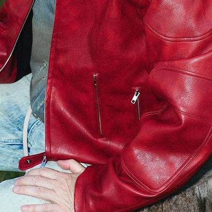 Men's Red Long-Sleeved Pu Leather Jacket American Retro Fashion Trend Street Hip-Hop Loose Casual Niche 2025 Men's New Jacket