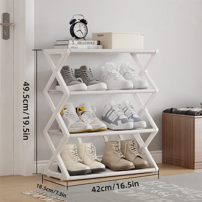 4 Tier Shoe Organizer, Foldable Shoe Rack Space Saving Standing Shoe Storage Organizer for Closet Hallway Entryway Bedroom